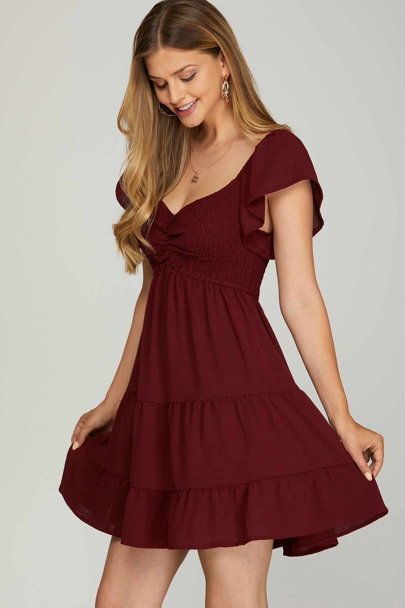 Paige Smock Top Dress in Maroon